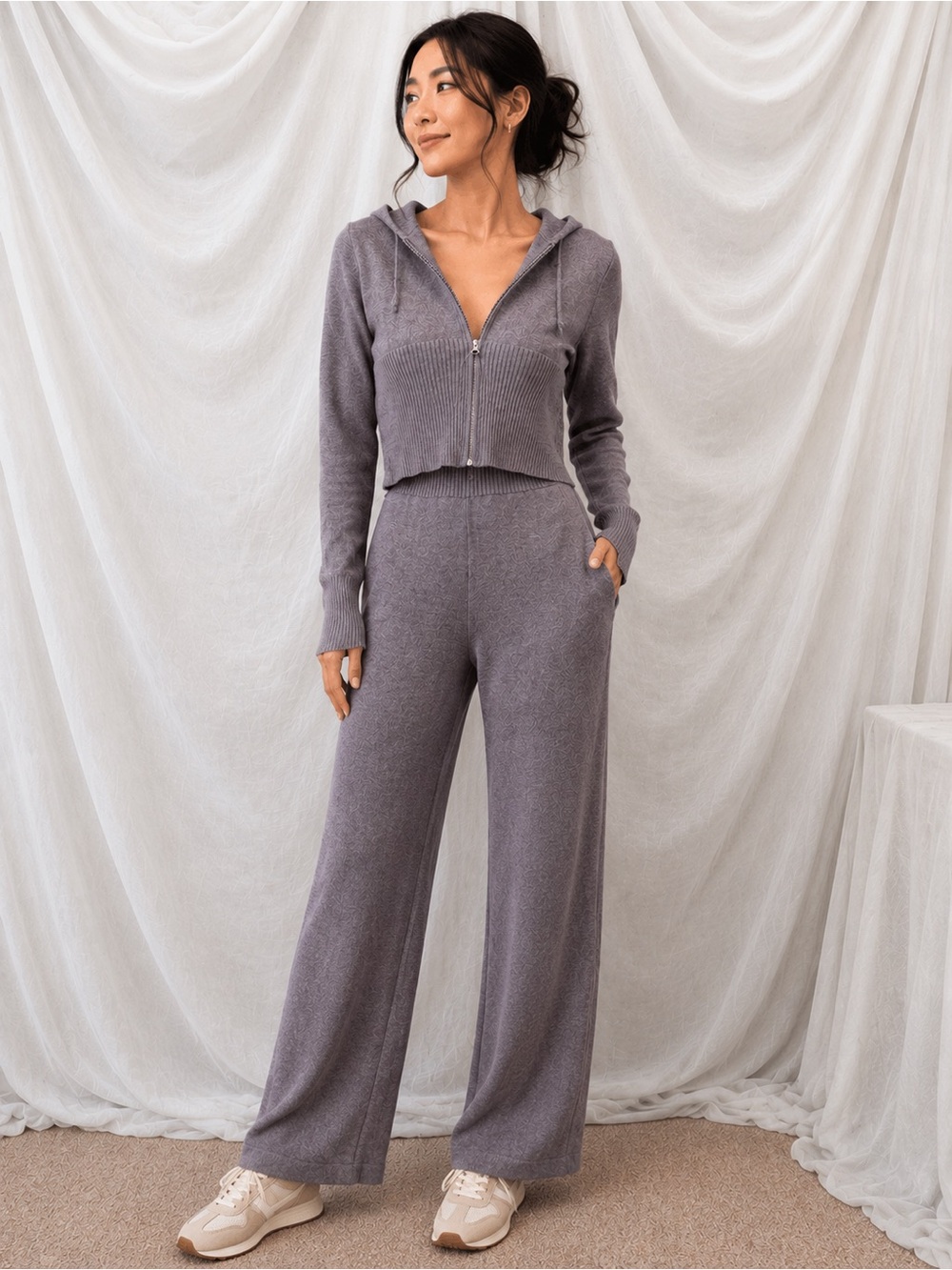 Marion Gray Hooded Zip-Front Sweater and Pants Set